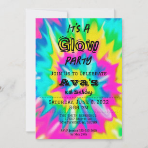 Invitación Fiesta por el cumpleaños de Tie Dye Glow
