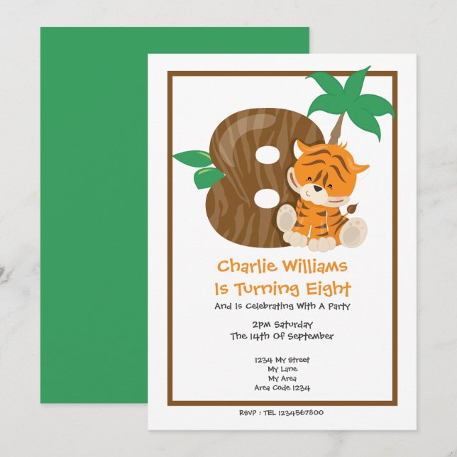 Invitación Fiesta por el octavo cumpleaños del tigre de Safar (Anverso / Reverso)