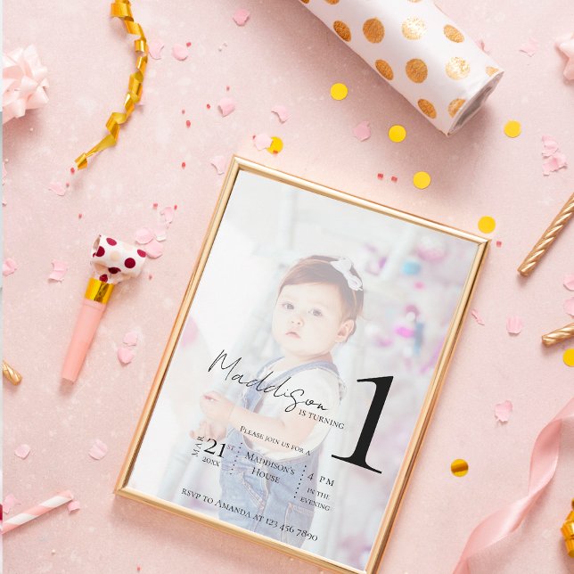 Invitación Fiesta por el primer cumpleaños de dos niños de fo (Minimalist Two Photo Kids First Birthday Party Invitation
)