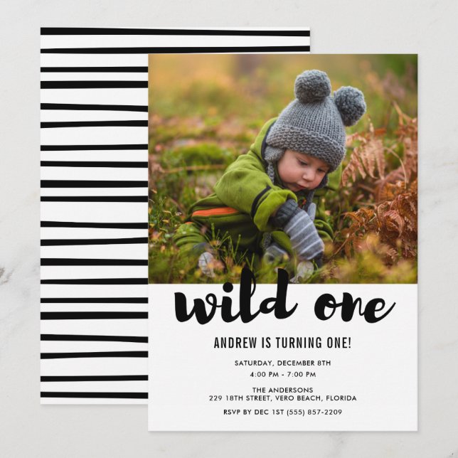 Invitación Fiesta por el primer cumpleaños de un bebé de foto (Anverso / Reverso)