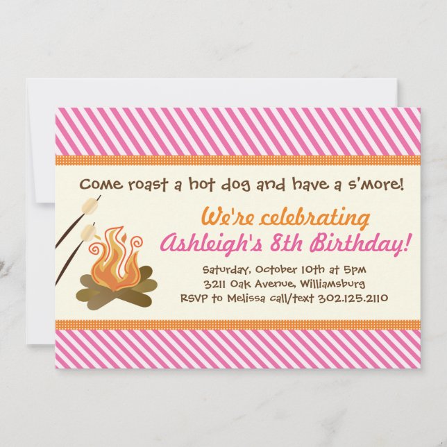 Invitación Fiesta por la fiesta de cumpleaños de Fogata (Rosa (Anverso)