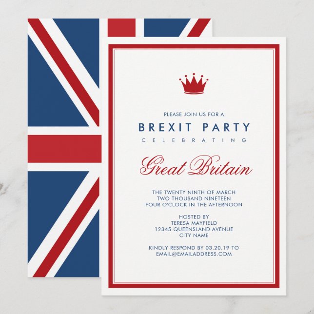 Invitación Fiesta por la Independencia de Jack, Unión Brexit (Anverso / Reverso)
