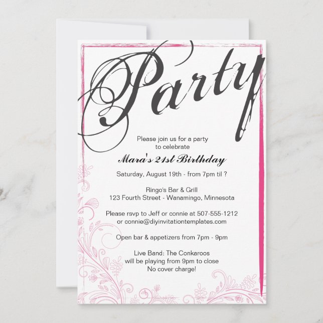 Invitación Fiesta por siempre (Rosa) (Anverso)
