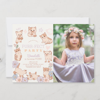 Invitación Fiesta prefecto Gatos Chica Floral Fotos de cumple
