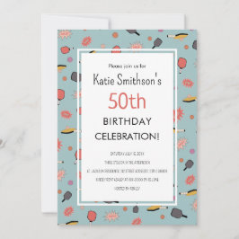 Invitación Fiesta Preppy Bold Blue Pickleball 50 cumpleaños