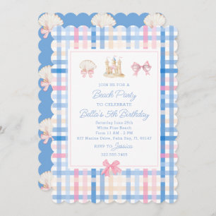 Invitación Fiesta Preppy Watercolor Beach