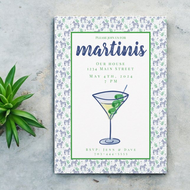 Invitación Fiesta Preppy Zebra Martini White Martini (Subido por el creador)