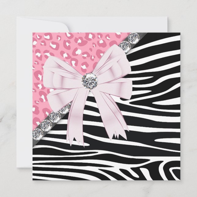 Invitación Fiesta Pretty Pink Zebra y Leopard Sweet 16 (Anverso)