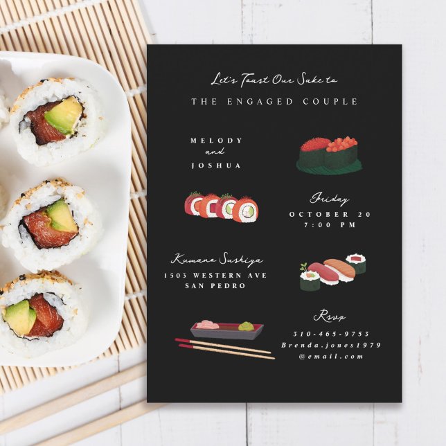 Invitación Fiesta previa al matrimonio de sushi (Subido por el creador)