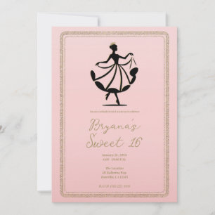 Invitación Fiesta Princesa Bailando Vals Rosa Oro Negro