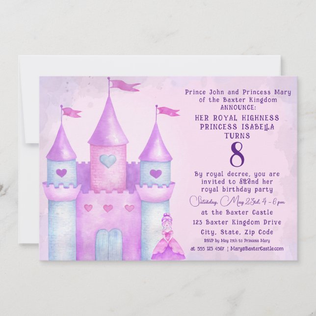 Invitación Fiesta Princesa de Castillo de cuento de hadas mág (Anverso)