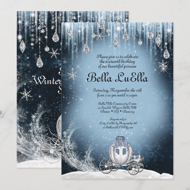 Invitación Fiesta Princesa de Winter Wonderland (Anverso / Reverso)