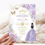 Invitación Fiesta Princesa Princesa de Quinceañera Plata Mora<br><div class="desc">Esta elegante invitación a la lavanda Quinceanera es perfecta para el 15 cumpleaños de tu princesa. El diseño es encantador y está decorado con suaves acuarelas, flores púrpura y lila, tiara dorada y un hermoso chica vestido con un traje de bola brillante. Haga clic en el botón "personalizar adicional" si...</div>