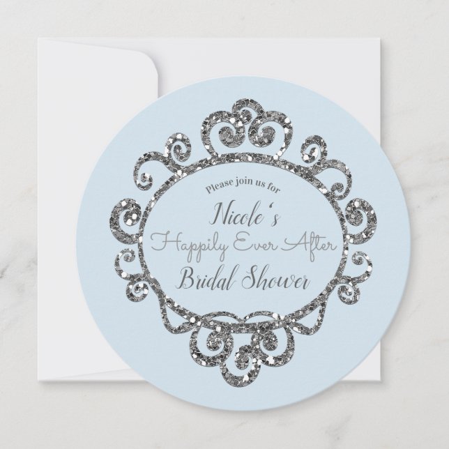 Invitación Fiesta Princesa  Purpurina de plata ducha de novia (Anverso)