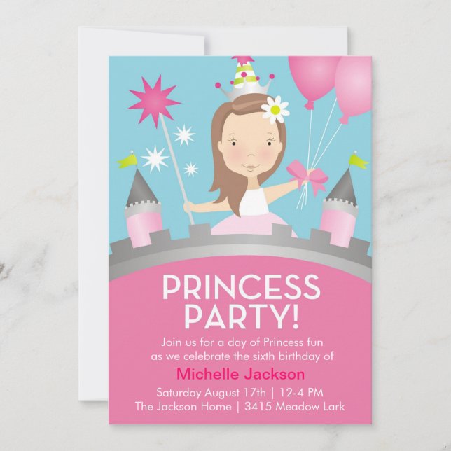 Invitación Fiesta Princesa - Rosa (Anverso)
