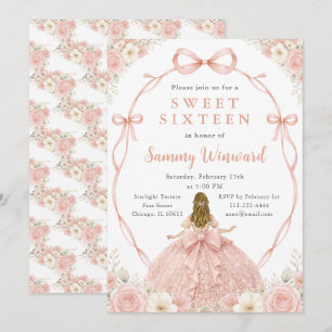 Invitación Fiesta Princesa Rosa Dorado Cumple 16