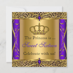 Invitación Fiesta Princess Regal Purple Leopard Sweet 16