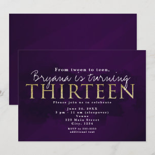 Invitación Fiesta Purple Black & Gold 13 TRECE 13