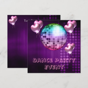 Invitación Fiesta Purple Dance Evento Mirrorball Love Balones