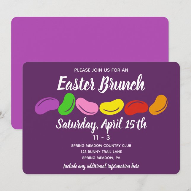 Invitación Fiesta Purple Jelly Beans Easter Brunch (Anverso / Reverso)
