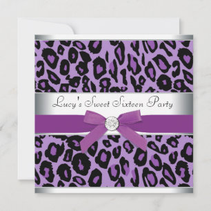 Invitación Fiesta Purple Leopard Sweet 16