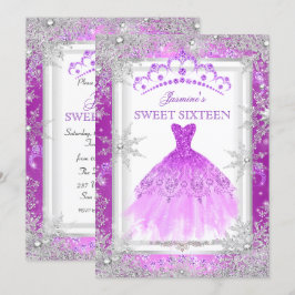 Invitación Fiesta Purple Plata Invierno Encantado Sweet 16