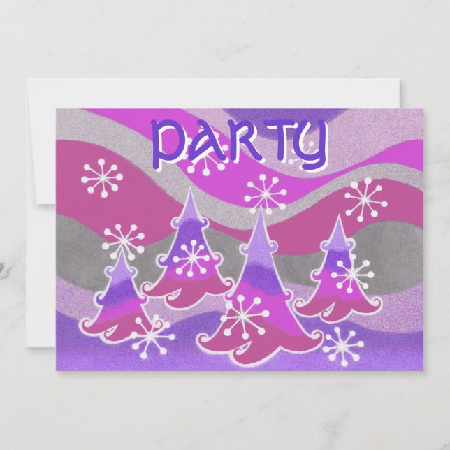 Invitación "Fiesta" púrpura de árboles de invierno (Anverso)