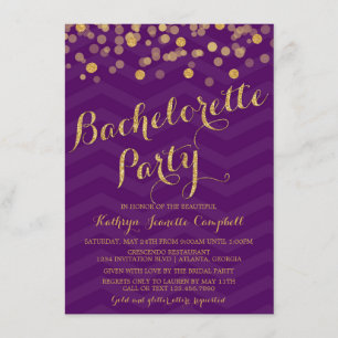 Invitación Fiesta púrpura de Bachelorette del confeti del