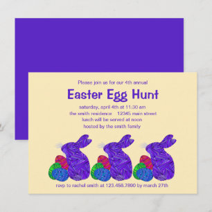 Invitación Fiesta púrpura de la caza del huevo de Pascua del