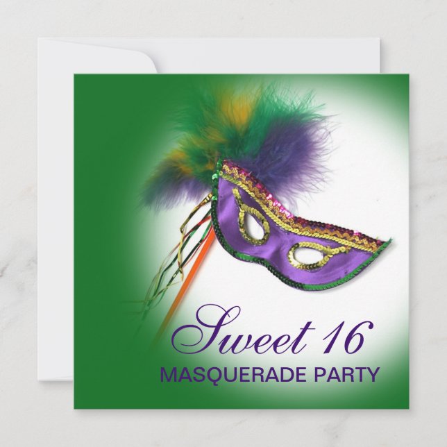 Invitación Fiesta púrpura de la mascarada del dulce 16 de la (Anverso)