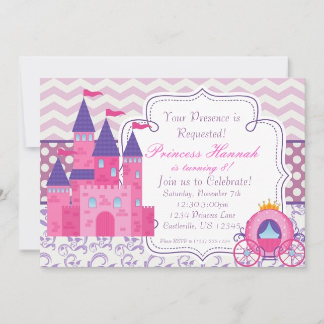Invitación Fiesta púrpura de la princesa cumpleaños de (Anverso)