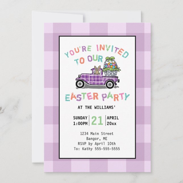 Invitación Fiesta púrpura de Pascua de la guinga del camión (Anverso)