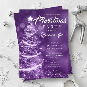 Invitación FIESTA Púrpura del árbol de Navidad EMPRESARIAL
