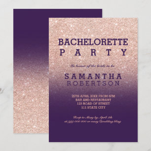 Invitación Fiesta púrpura del bachelorette purpurina color de