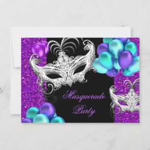 Invitación Fiesta Purpurina azul púrpura Verde azulado de mas