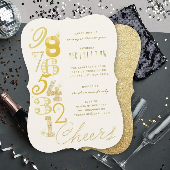 Invitación Fiesta Purpurina de la cuenta regresiva de Año Nue (New Year's Eve Countdown Glitter Holiday Party Invitation @ fat_fa_tin)