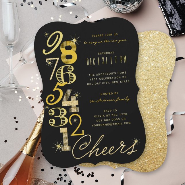 Invitación Fiesta Purpurina de la cuenta regresiva de Año Nue (New Year's Eve Countdown Glitter Holiday Party Invitation @ fat_fa_tin)