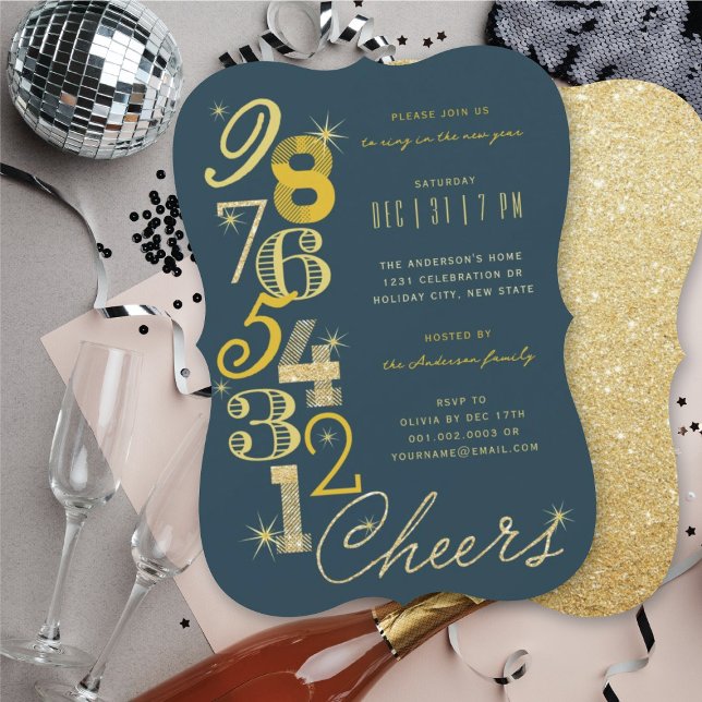 Invitación Fiesta Purpurina de la cuenta regresiva de Año Nue (New Year's Eve Countdown Glitter Holiday Party Invitation @ fat_fa_tin)