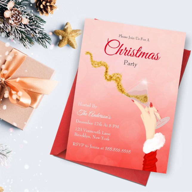 Invitación Fiesta Purpurina de los Navidades del derrame de v (This exciting glittering Christmas invitation will sure catch your guest attention! )