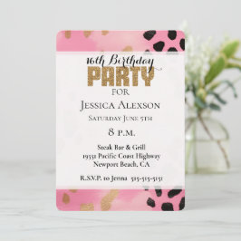 Invitación Fiesta Purpurina del Leopardo Oro Rosa