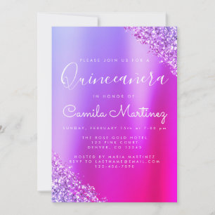 Invitación Fiesta Purpurina Pink Purple Quinceanera