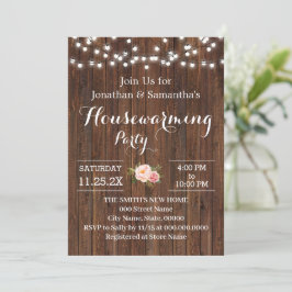 Invitación Fiesta que calienta el hogar Flores rusticas rosad