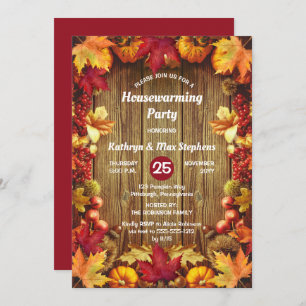 Invitación Fiesta que calienta el hogar - Rústica caída de ma