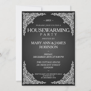 Invitación Fiesta que calienta el hogar Swirls Vintage Black