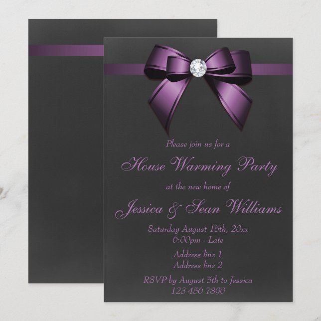 Invitación Fiesta que se calienta de la casa púrpura con (Anverso / Reverso)
