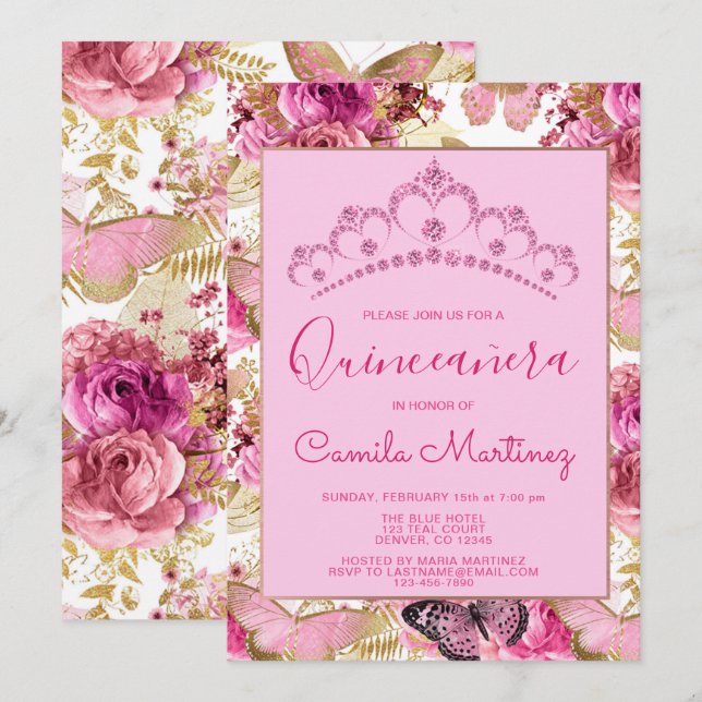 Invitación Fiesta Quinceanera (Anverso / Reverso)