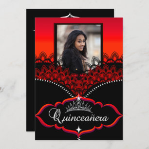 Invitación Fiesta Quinceanera Chica de encaje negro rojo