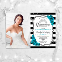 Fiesta Quinceanera con foto - Blanco plateado Verd