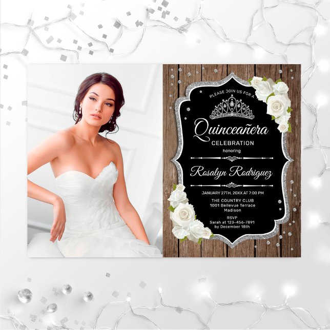 Invitación Fiesta Quinceanera con foto - Madera Rusa Plateada (Subido por el creador)