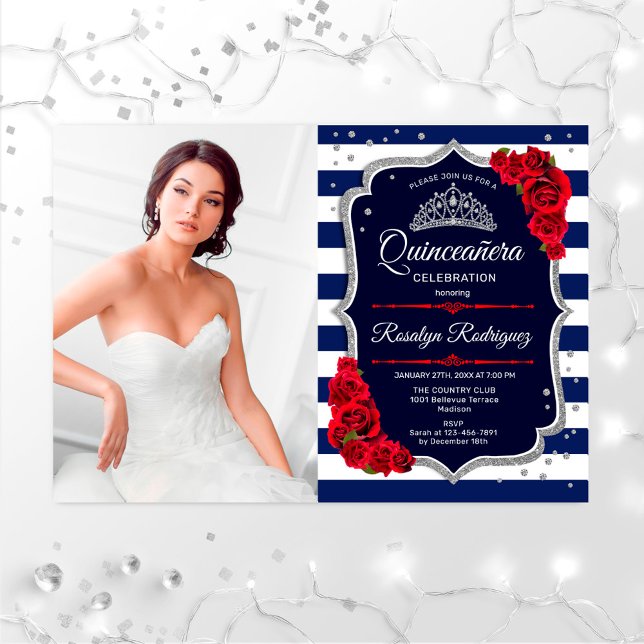 Invitación Fiesta Quinceanera con foto - Marina de Plata Roja (Subido por el creador)